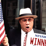 Jimmy Marks celebrates a victory in Federal courts. (Photograph by Sandra Bancroft-Billings, for the Spokesman Review.)